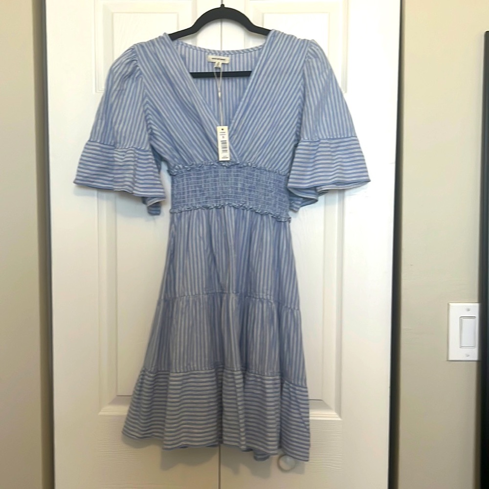 S blue fitted waist dress